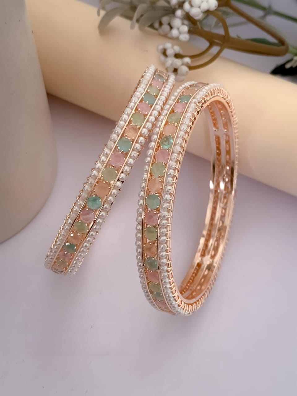 Rose Gold Moti Bangles